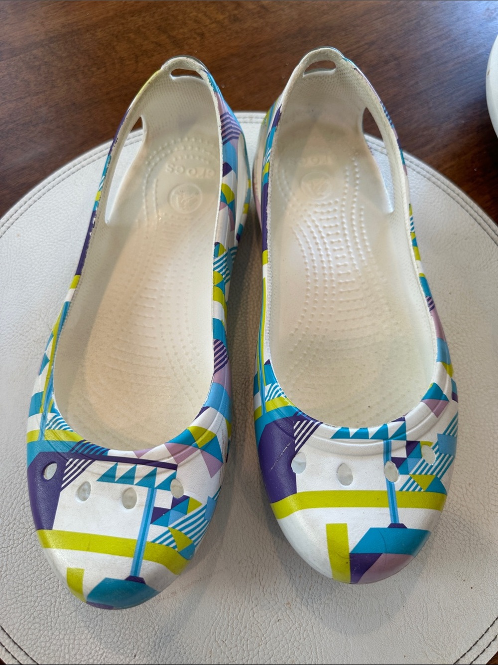 CROCS Women's Retired Kadee Patterned Slip-On Flats - Teal, Purple, Green, White